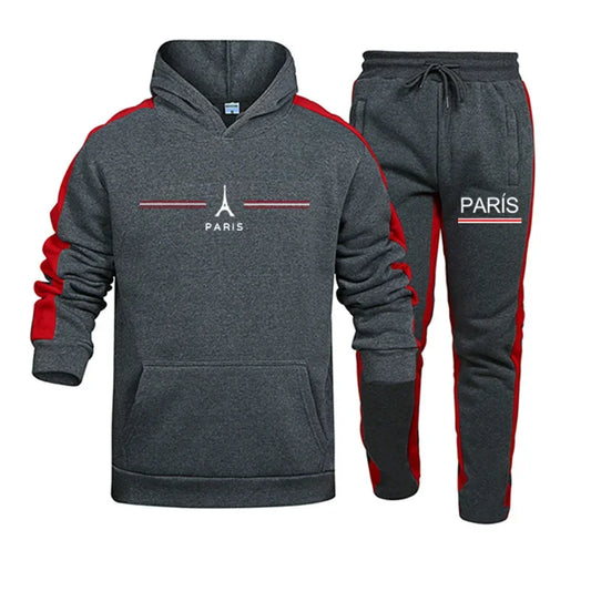 Autumn Winter Mens Tracksuit Printed Casual Hooded Sweatshirts 2 Pcs Set Outdoors Sports Jogging Mens Clothing Street Sportswear