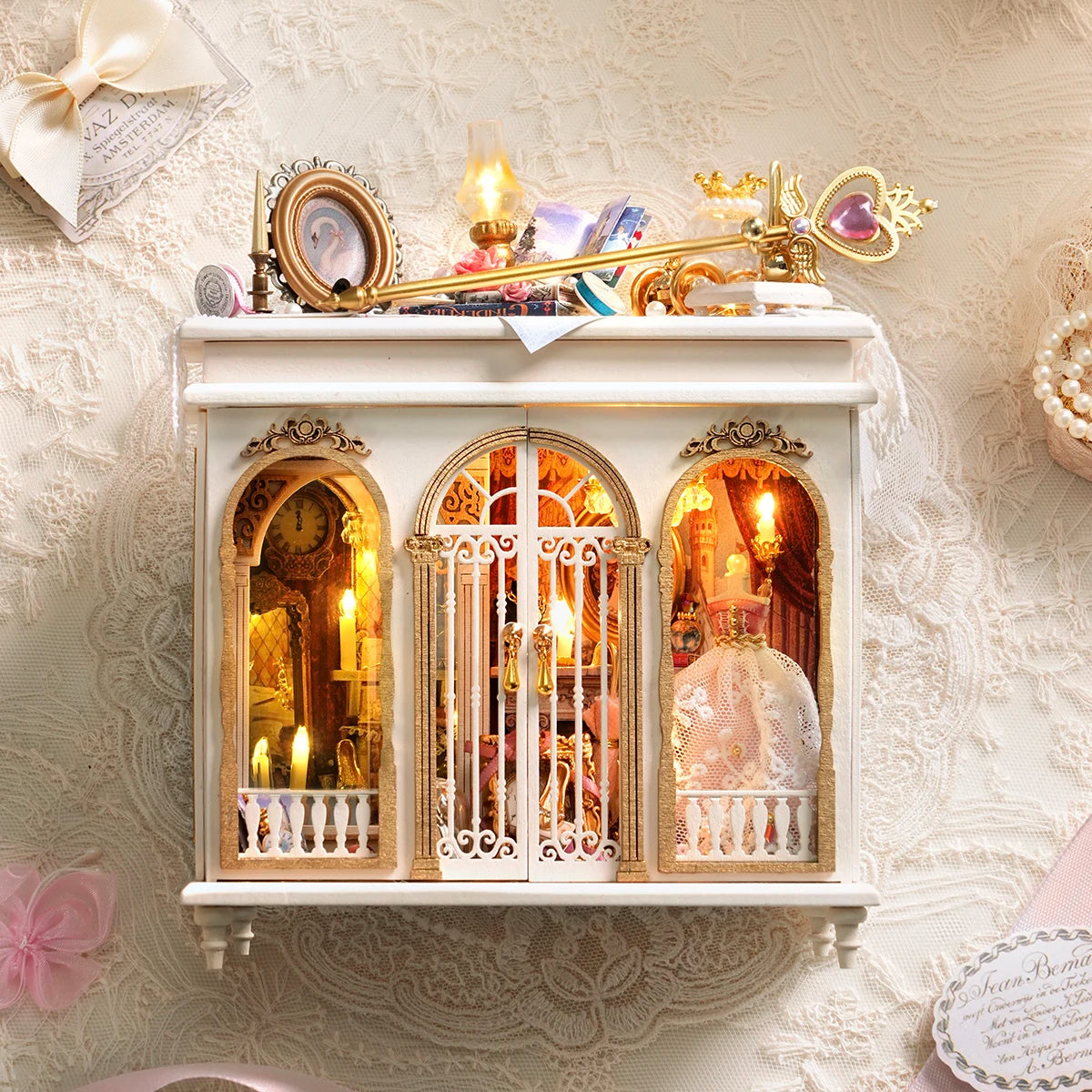 Moonlight Fantasy Mini 3D Puzzle Assembly Model Dollhouse Kit DIY Handmade Toy Bookshelf Set, Wooden Crafts Girl Birthday Gift