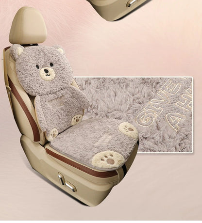 Cartoon 3D Bear Universal Car Seat Cushion Covers Plush Backrest for Autumn Winter Warm Cute Designed Seat Accessories