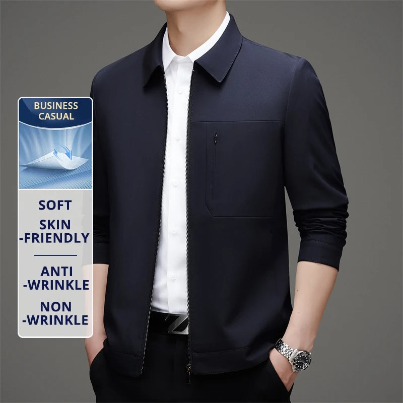 High End Anti Wrinkle Mature Men Business Casual Blazer Jacket Dad's Outfit Windbreaker Autumn Middle Aged Executive Coats