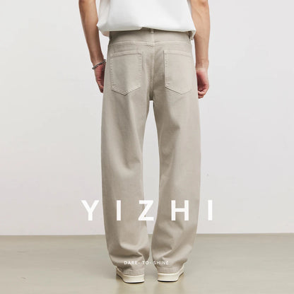 Fashion Men's American Retro Draping Vintage Cut-Off Jeans 2026 Summer Cotton Blend Loose Casual Straight Wide Leg Pants