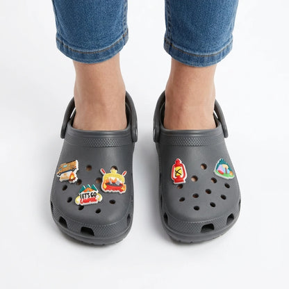 10Pcs Go Camping Tent Backpack PVC Shoe Charms Buckle Clog Sandals Shoes Decoration Hole Slipper Accessories Holiday Present