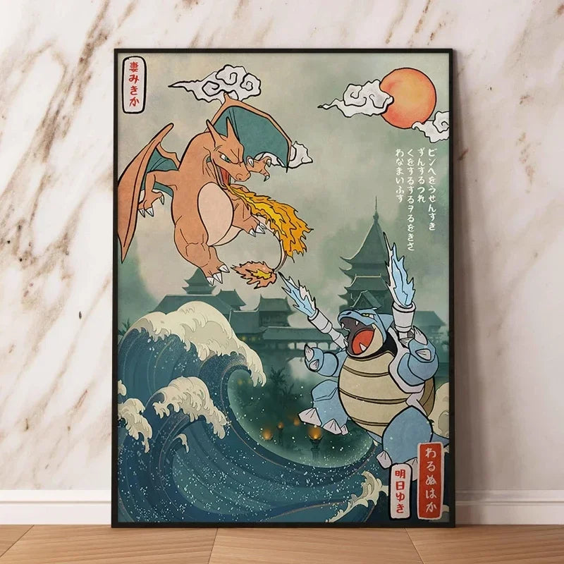 Classic Canvas Hd Prints Poster Pokemon Charizard Blastoise Cartoon Character High Quality Home Living Room Mural Decorative