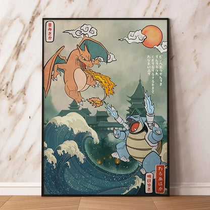 Classic Canvas Hd Prints Poster Pokemon Charizard Blastoise Cartoon Character High Quality Home Living Room Mural Decorative