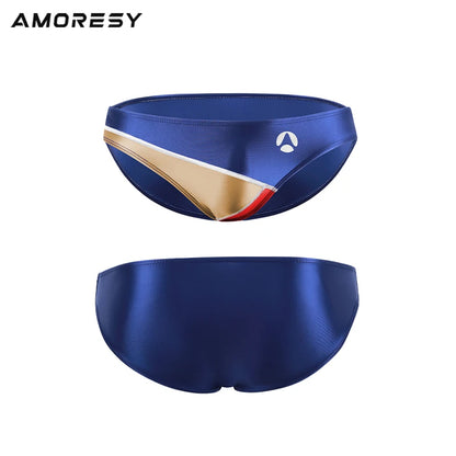 AMORESY Color block men glossy underpants Silk thin men Brief oily Yoga running Leisure shinny briefs