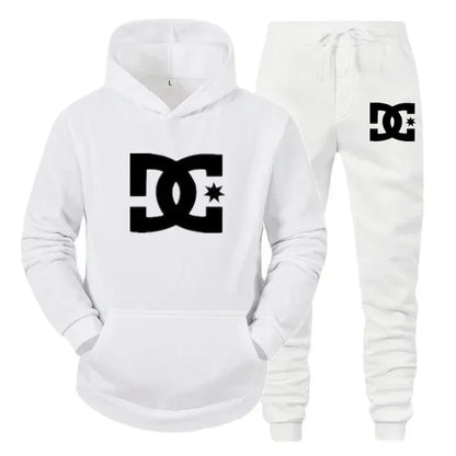 New Men's DC Print Autumn-Winter Zip-Up Hooded Sweatshirt + Leisure Pants Two-Piece Set Fitness Fashion Running Outfit