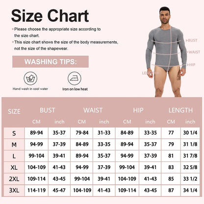 :Men's Long Sleeve Shapewear Bodysuit High Stretch Full Body Shaper Tummy Control Slimming Faja Round Neck Thermal Undershirt