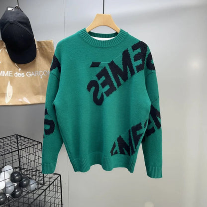 Crewneck Black Pullovers Round Collar Green Graphic Men's Clothing Knit Sweater Male Sweatshirts Japanese Retro Y2k Vintage Neck