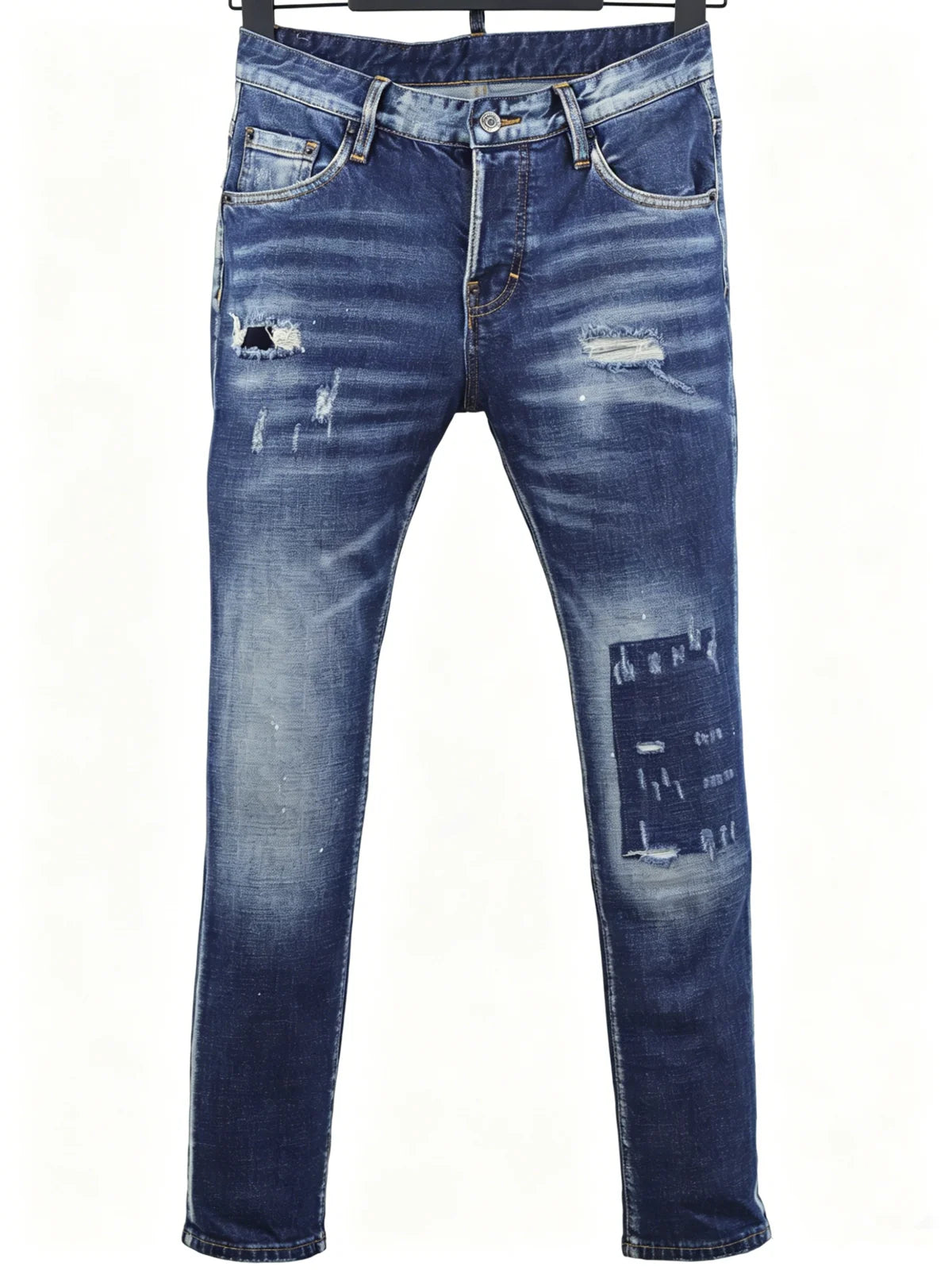 6058 Four Seasons New Men's Wash Grinding Hole Patch Paint Splash Ink Micro-bullet Leg Grey Jeans for Men