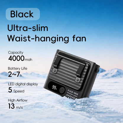 New Outdoor Hanging Waist Fan 4000mAh USB Multi-functional Mini Cooling Fan 5 Speed Digital Display Portable Rechargeable Fan