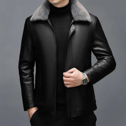 XYL-3303 Autumn/Winter Spring Men's Leather Collar Leather Coat With Detachable Wool Collar Short Casual Business Sheepskin