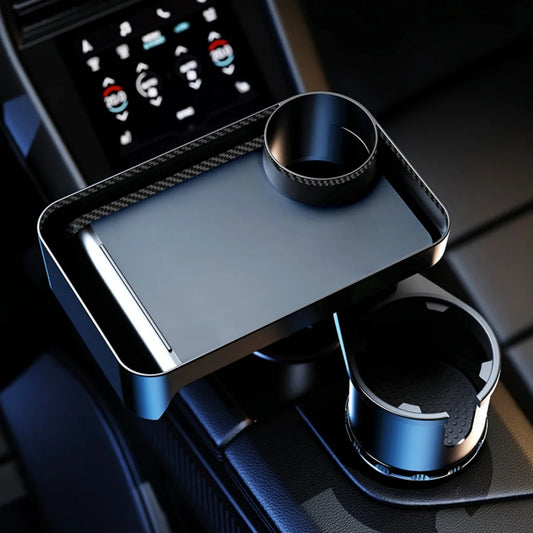 Car Cup Holder Tray with Rotating Expandable Tray - Convenient for Takeout, Keys, Phone - Perfect for Quick Meals On-the-Go