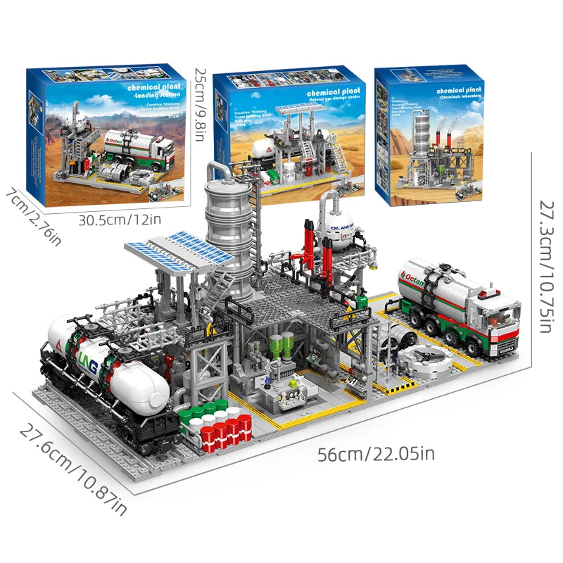 City Street View Building Blocks Natural Gas Storage Center Laboratory Transport Station 3 In 1 Assembly Model Bricks Adult Gift