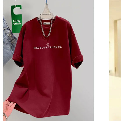 Women's Clothing Cotton T-shirt Spring/Summer Small Letters Short Sleeve Casual Tees Lady Versatile O-neck Basic Large Size Tops