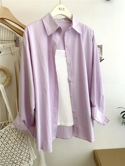 Spring Autumn Design Sensual Casual Versatile Slimming Outerwear Shirt Loose Fit Long Sleeve Polyester Flip Collar Women's Shirt