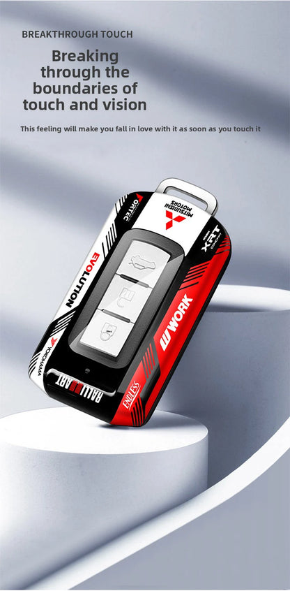Car ABS Racing Style Key Shell Key Bag Cover Key Rings For Mitsubishi Outlander Eclipse Cross Pajero Lancer Evolution RALLIART