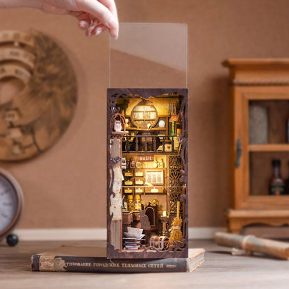 CUTEBEE DIY Book Nook Kit Miniature Doll House Home Touch Light Dust Cover Model Building Toys Gifts Magic Pharmacist