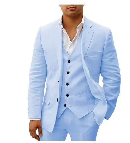 3 piece Linen Summer Men Suits for Wedding Groom Tuxedos 2026 Casual Beach Custom Man Suit Set Jacket Vest with Pants Man Fahion