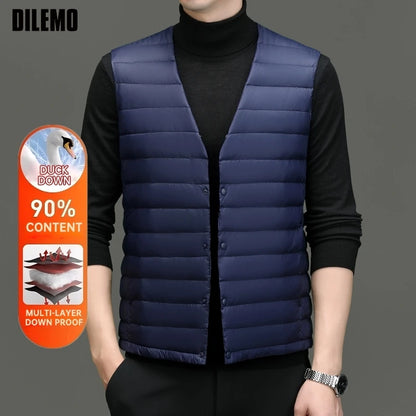 High End 90% Down Ultra Light O Veck Variable V-neck Brand Fashion Down Vest Men Winter Sleeveless Jacket Waistcoat Puffer Coats