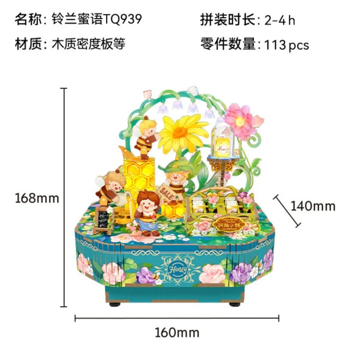 Tonecheer Dancing on The Clouds Music Box Wooden Puzzle Building Blocks Diorama Model Kit 3D Wooden Toy Dollhouse Decoration