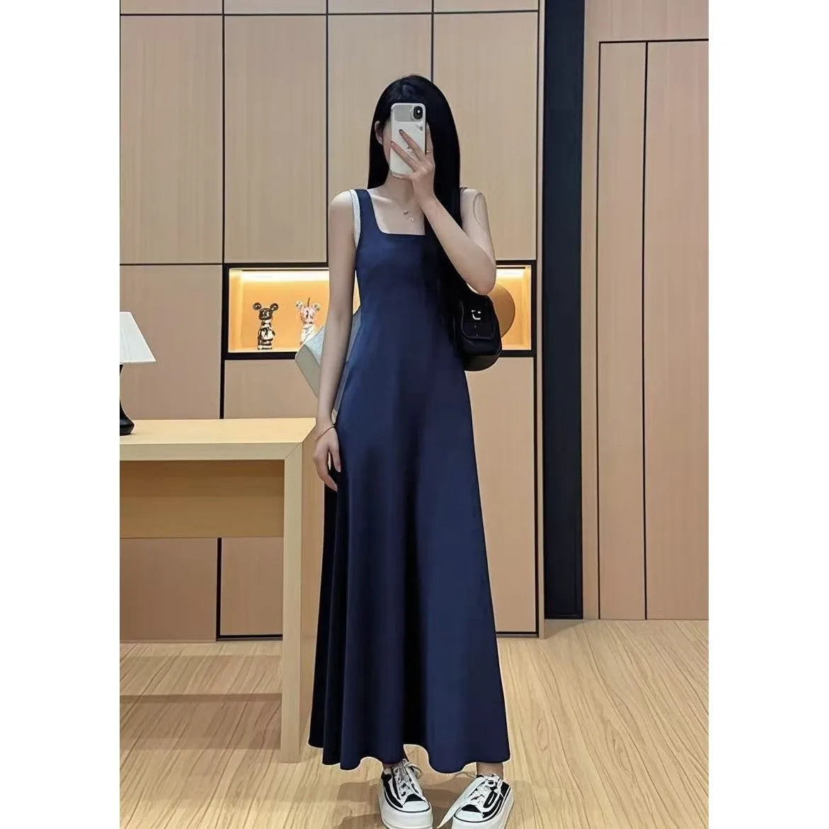 Summer Square Collar Sleeveless Vest Dress Large Size Loose plus Size Outerwear Base Layer over Knee Long Skirt Women's Clothing
