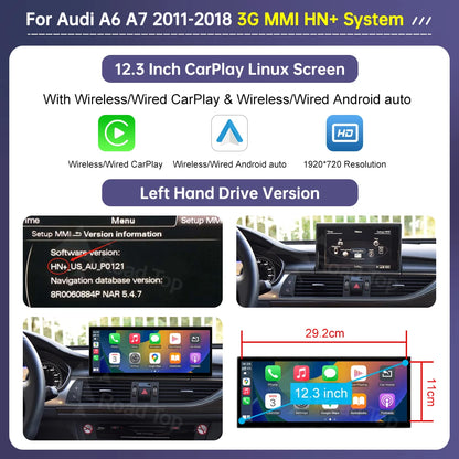 Road Top 12.3" Linux Screen For Audi A6 C6 A7 C7 2011-2018 with Wireless CarPlay Android Auto Airplay Car Radio Player