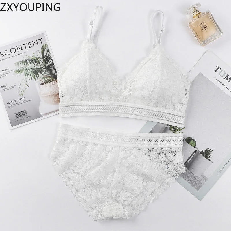 3 Piece Set Bra Sexy Lace Beauty Back Suit Underwear Gather Seamless Women's Underwear Panties Comfortable Lingerie