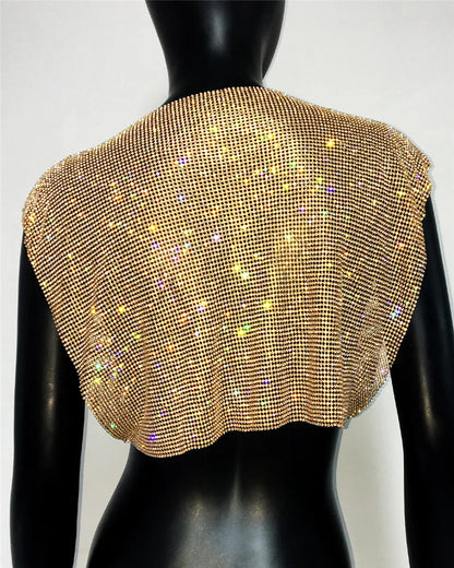 Shiny Rhinestone Metal Sequins Crop Tops Summer Women Sexy Round Neck Handmade Camisole Nightclub Party Club Tank Tops
