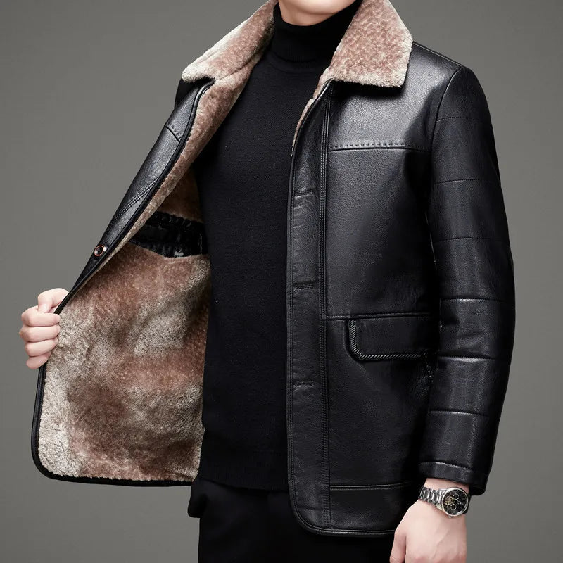 Haining genuine leather down jacket men's sheepskin jacket coat middle-aged lapel thickened plus enlarged leather jacket