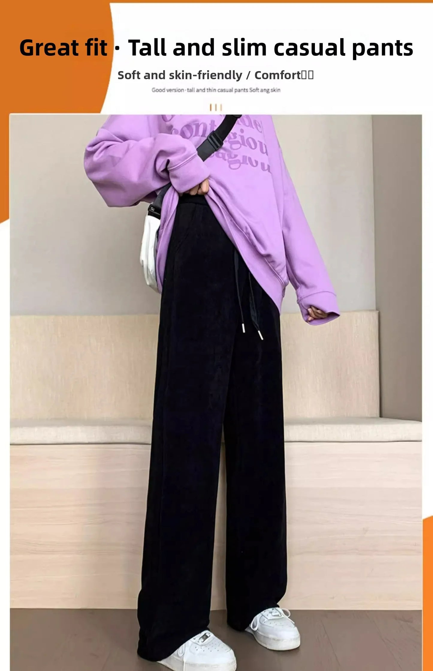 plus Size Women's Casual High Waist Thin Wide Leg Pants Spring Autumn Straight Cut Long Trousers Comfortable Slimming Effect