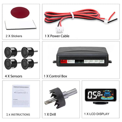 LCD Parking Sensor System Backlight Human Voice Alarm Display 4 Probes 12 Colors Backup Detector Parking Assistance Kit