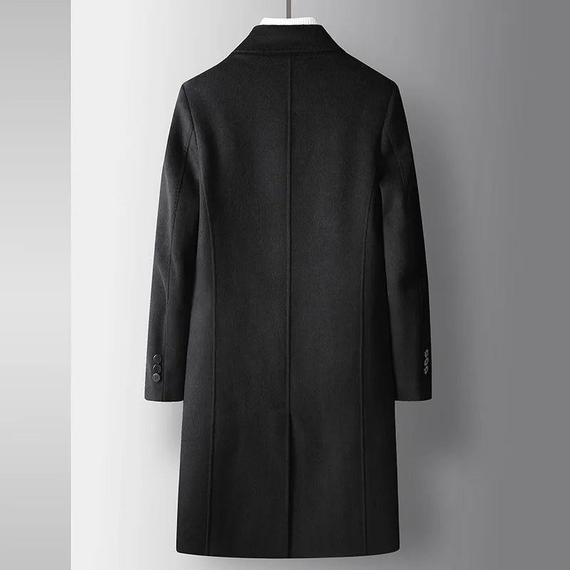 Luxury Business Woolen Warm Coat Men Coat Autumn and Winter Long Wool Trench Lapel Collar Light