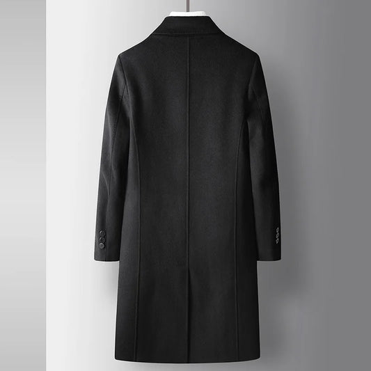 Luxury Business Woolen Warm Coat Men Coat Autumn and Winter Long Wool Trench Lapel Collar Light
