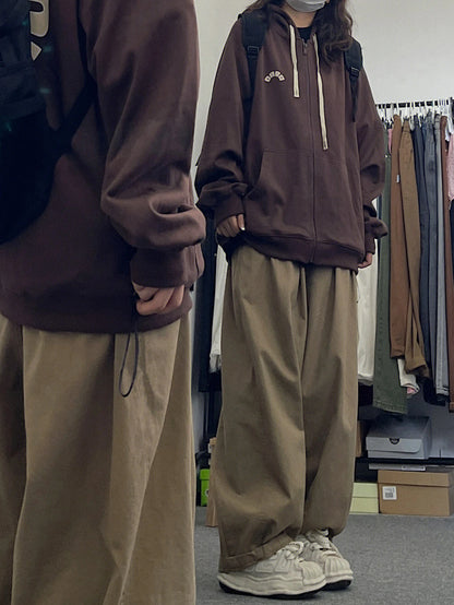Brown Loose Straight Leg Workwear Pants Women's Spring Autumn plus Size Comfortable Casual American Style Wide Leg Trousers