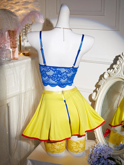 Ellolace Valentine Lingeries Sexy Hot Snow White Princess Cosplay Bra Thong Skirt 3PC Leg Circles Dopamine Roleplay Costume