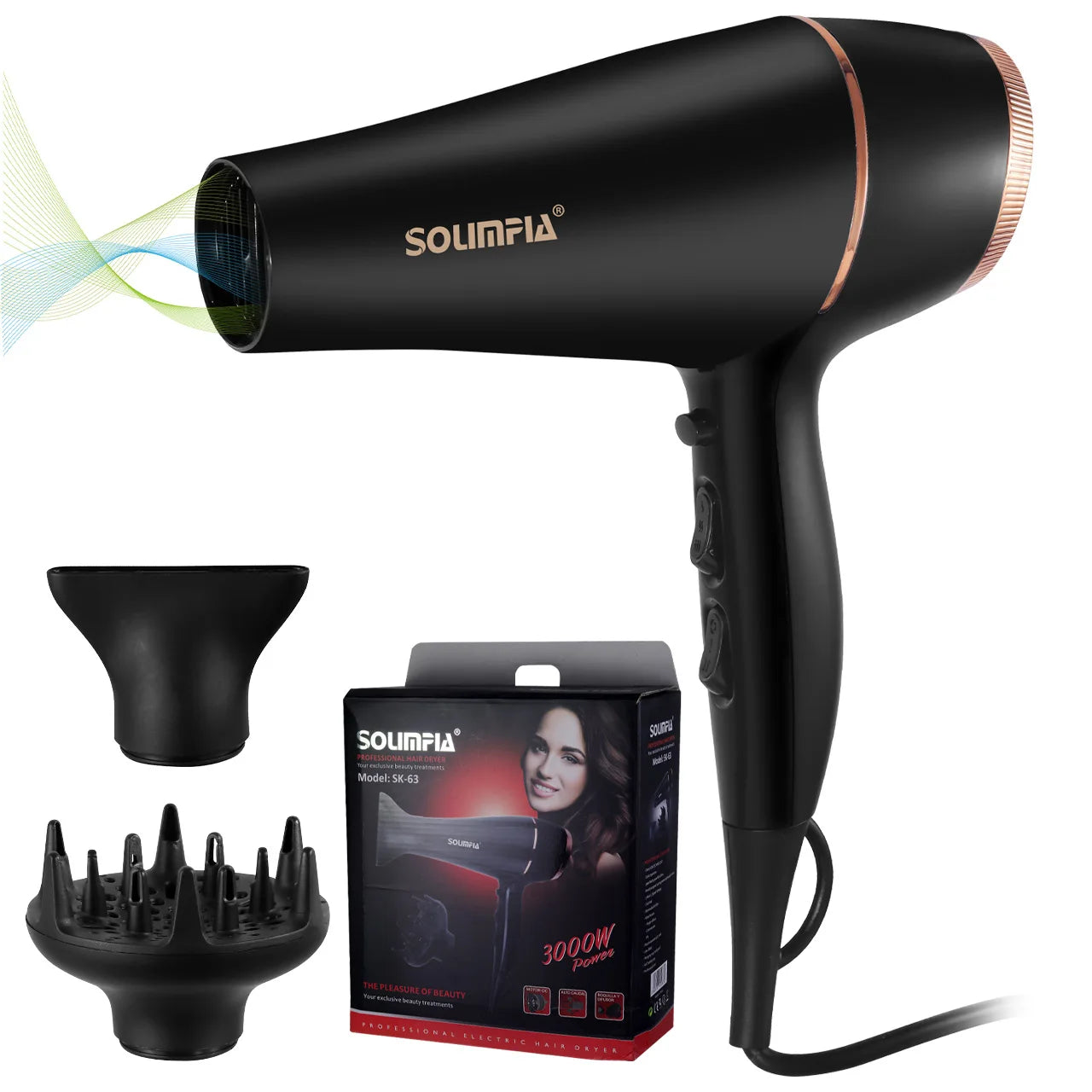 New Household Electric Hair Dryer with 5 Wind Temperature Settings and Negative Ion Hair Care High-Power Hair Dryer
