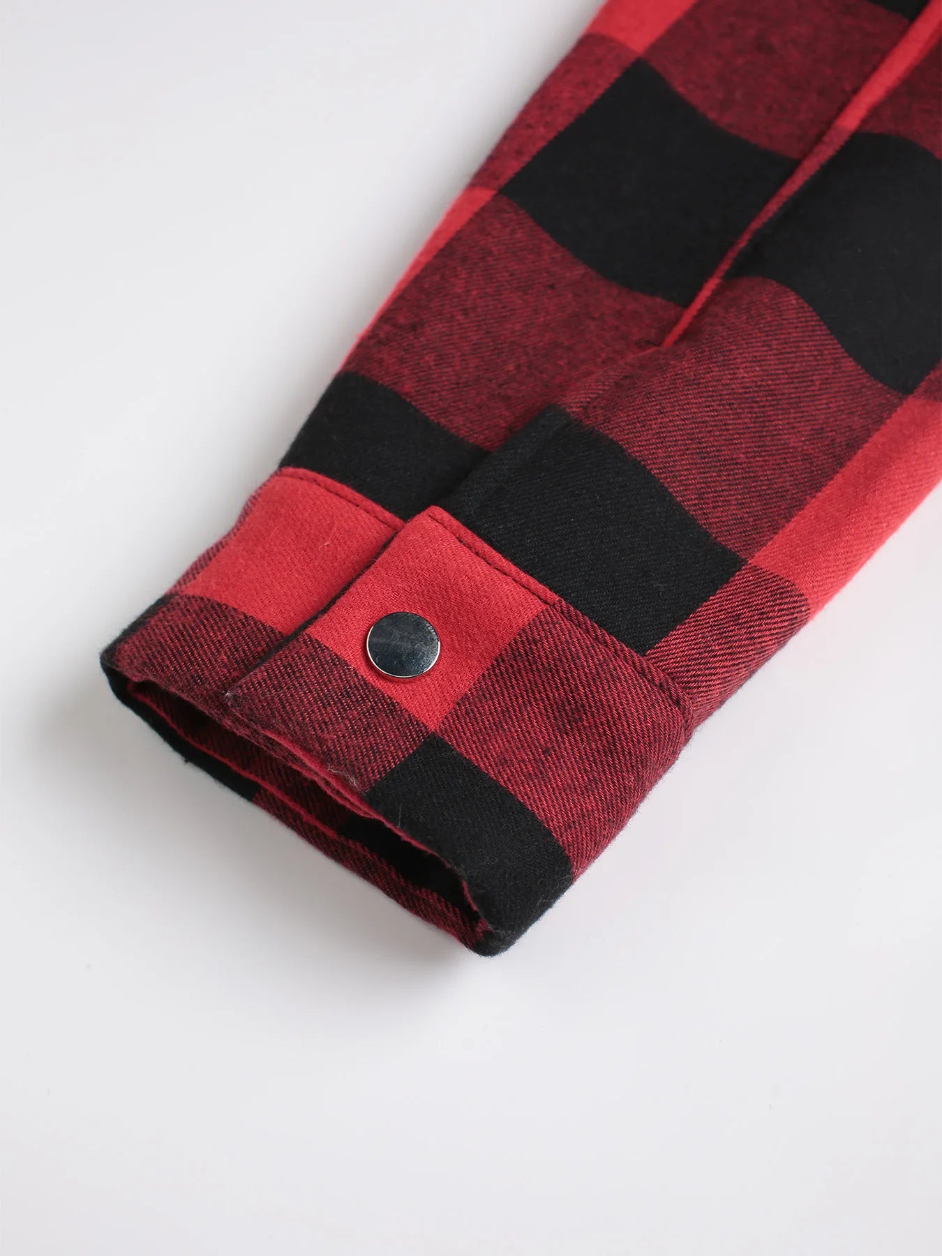 Men's Red Black Plaid Fleece Collar Flannel Shirt Jacket Autumn Winter Thick Warm Casual Coat