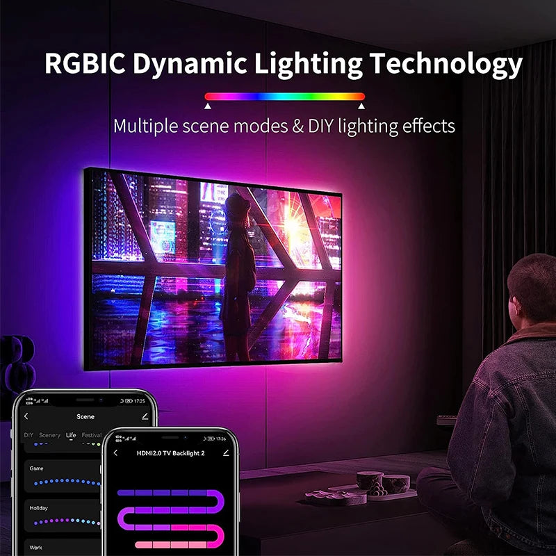 LED Smart Ambient TV Backlight Wifi Alexa Google Assistant Control 4K HDMI-Compatible 2.0 Device Screen Color SyncStrip Lights