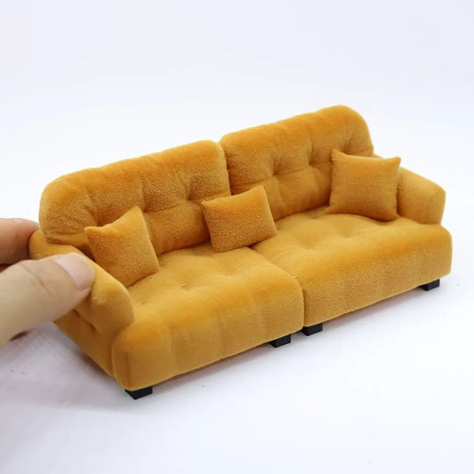 New 1:12 1:20 1:30 Flocking Sofa Model Simulation Dollhouse Decoration Living Room Furniture Mini Sofa House Accessories
