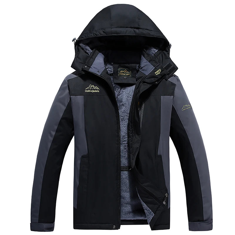 Warm Jacket Men's Plus Size L-9XL Winter Plus Velvet Thickened Cold-proof Outdoor Red Black Blue Hooded Mountaineering Suit