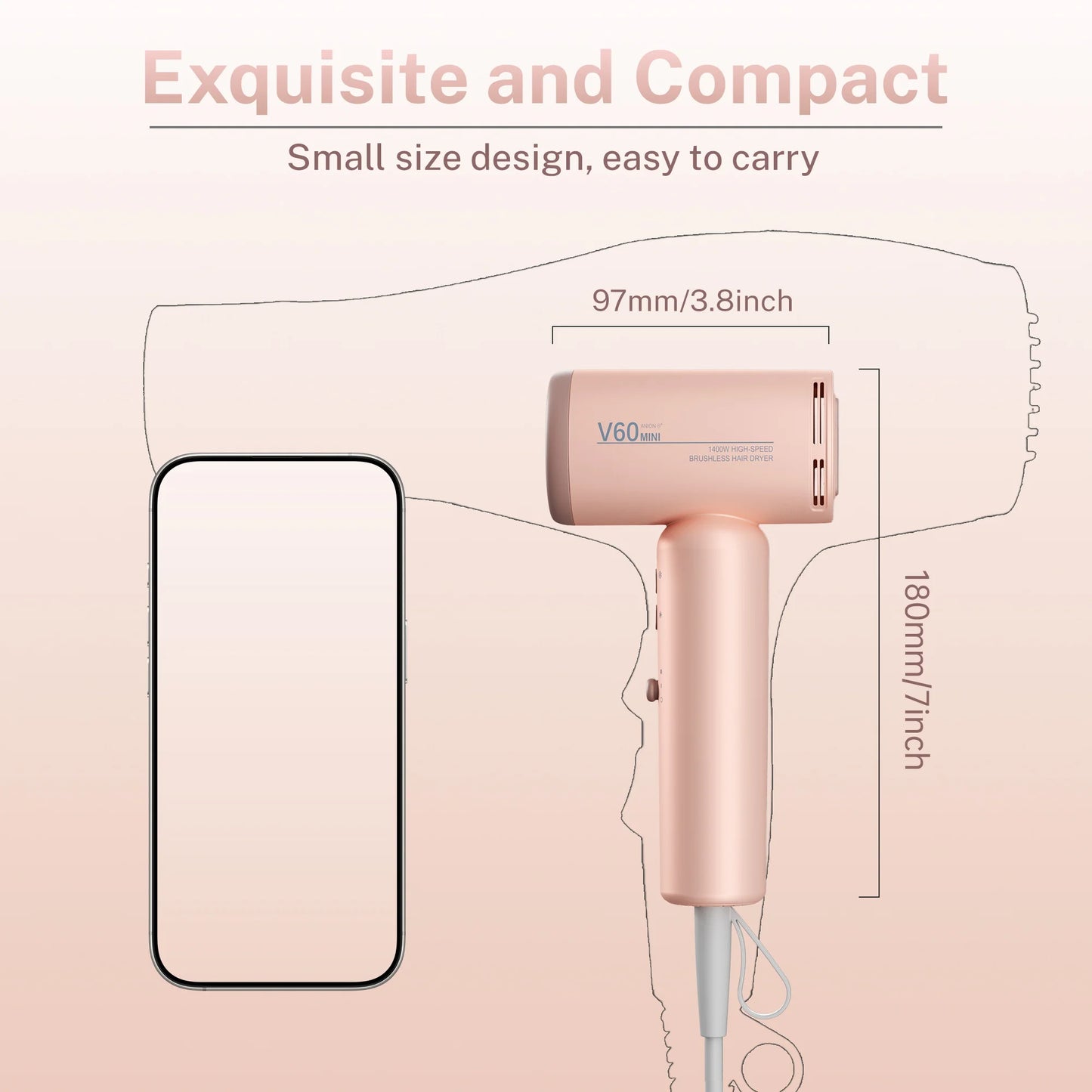 New Mini High Speed Hair Dryer with High Wind Power, Negative Ion Hair Care, Silent 1400W Travel Portable Mini Hair Dryer