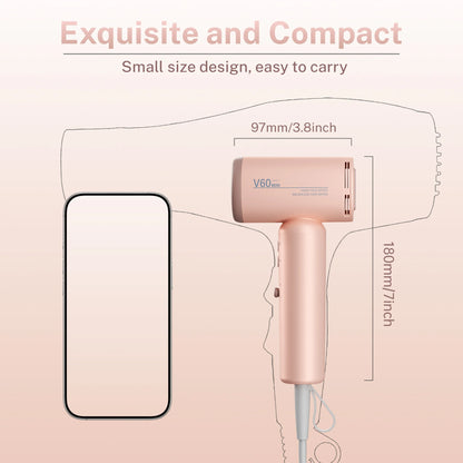New Mini High Speed Hair Dryer with High Wind Power, Negative Ion Hair Care, Silent 1400W Travel Portable Mini Hair Dryer