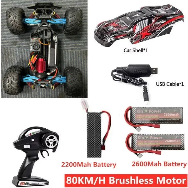 1:10 Professional Brushless 4WD RC Racing Drift Car 80KM/H All-terrain Off-road 2.3KG Steering Gear Alloy Frame RC Buggy Model