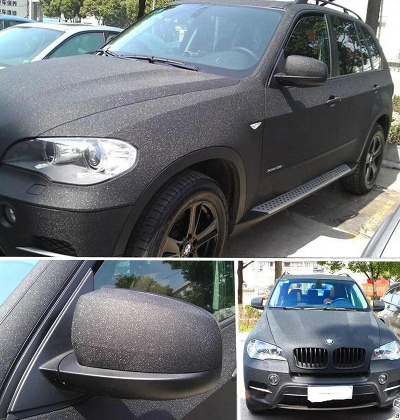 Matte Sparkle Frosted Sanding Glitter Black Vinyl Wrap Film Air Release Self Adhesive Decal Sticker Motorbike Car Wrapping