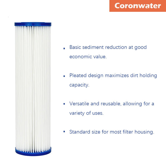 Coronwater Pleated Polyester Filter Cartridge, High Flow Sediment for Water Filter, 2.75 in