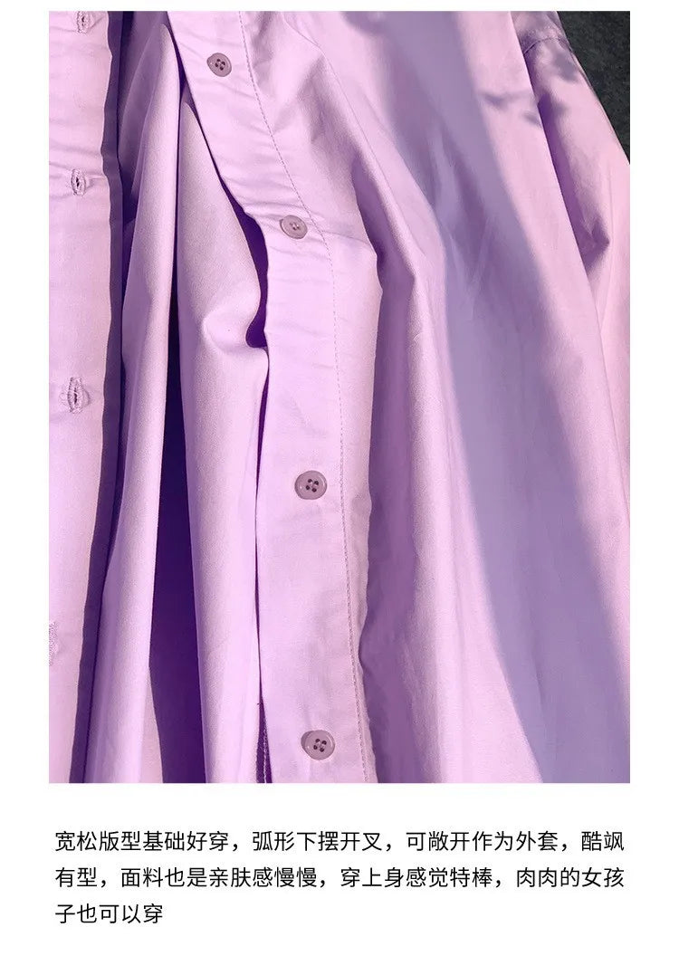 100% Cotton Loose Solid Color Basic Shirt For Women Spring 2026 Elegant Office Ladies Lapel Collared Cardigan Long-Sleeve Shirts