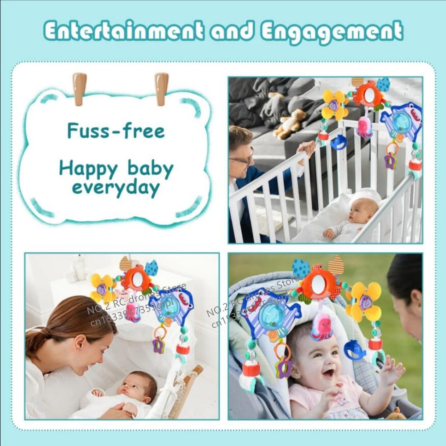 Crib Hanging Bell Stroller Arch Clip Foldable Sunflower Baby Interactive Rainbow Toys Infant Grab Exercise for Son Daughter Gift