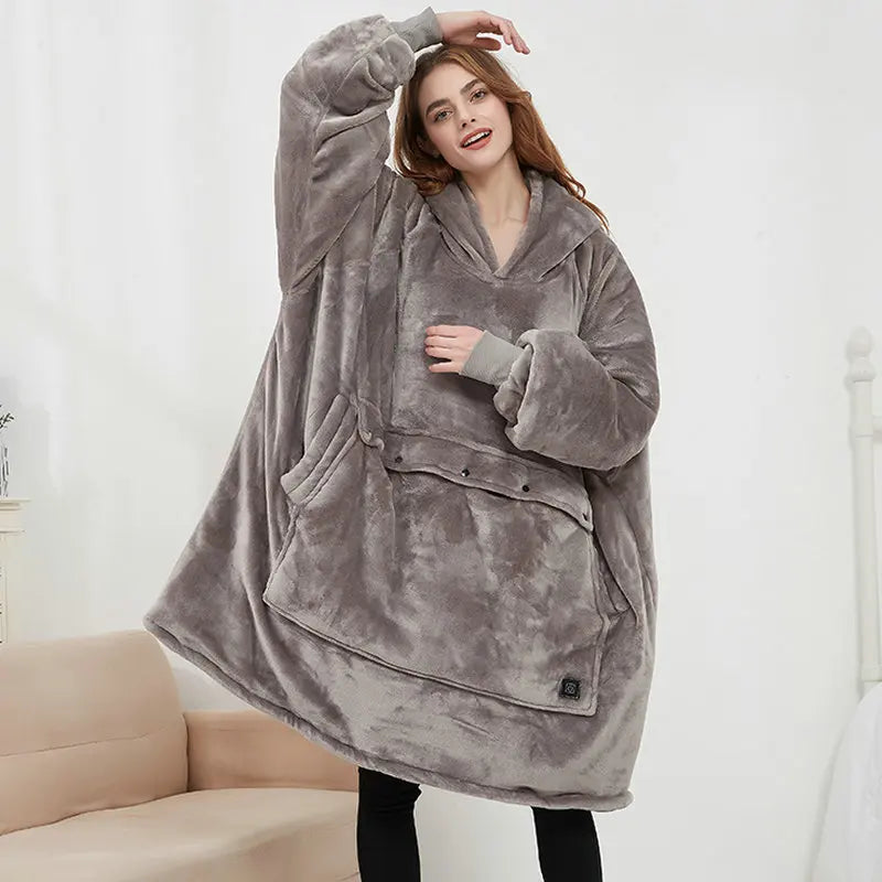 Heated Winter Home Clothes Large Size Blanket Wearable Thiened  Hing Hooded Lazy Blanket USB Heating Couples Robe