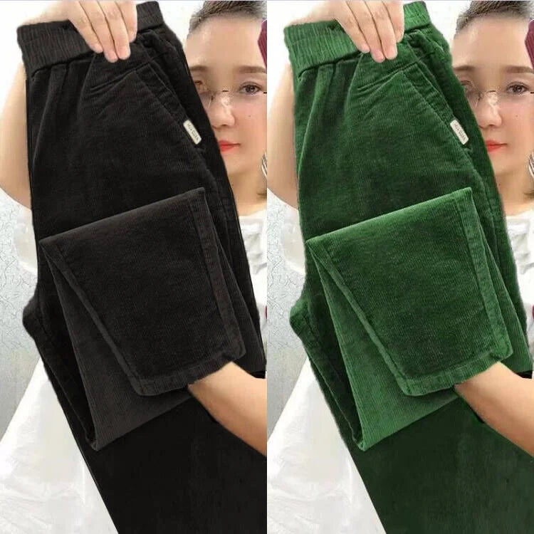 Autumn Winter Thickened Corduroy Casual Harlan Pants for Mom High Waist Loose Fit Straight Leg Casual Outerwear Polyester Fiber
