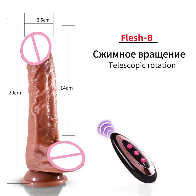 Black large fake dildo electric telescopic swinging fake penis masturbator adult sex toy soft heating vibrator G-point massager